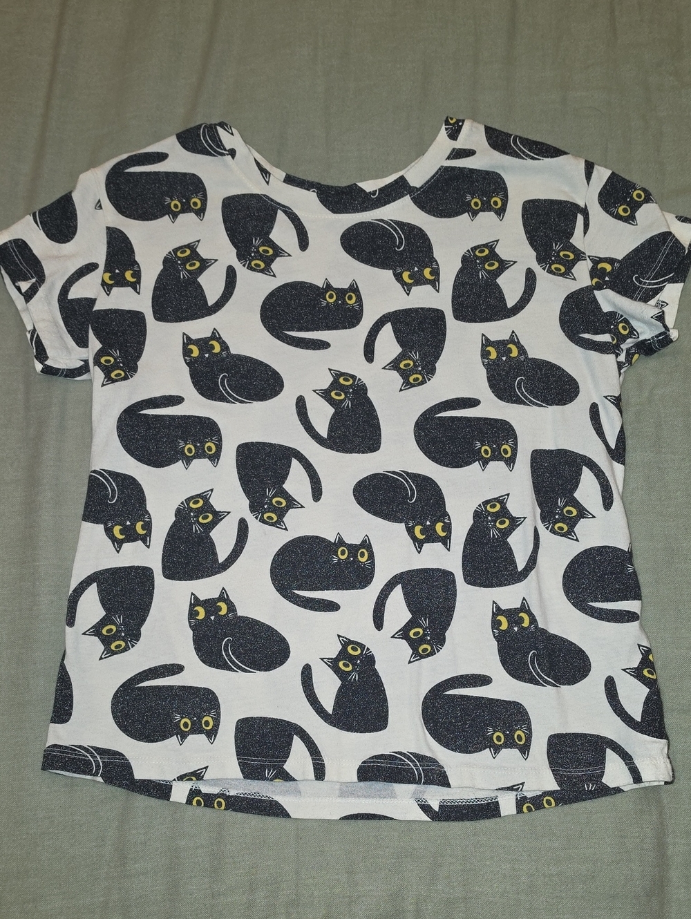 Old Navy Printed Softest Short-Sleeve T-Shirt for Girls Cat Tee White & Black